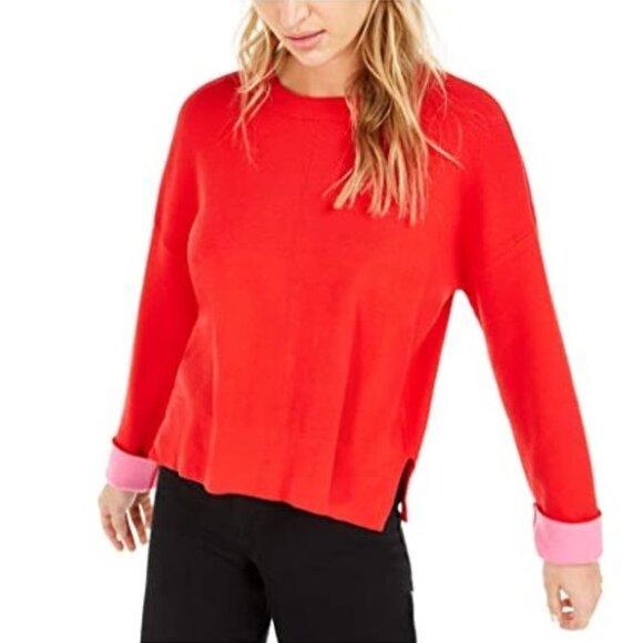 BarIII Becca Tilley contrast-Cuff Crewneck Sweater - Picture 1 of 4